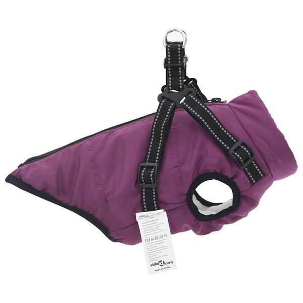 vidaXL Hundemantel mit Geschirr Lila L Fleece und Polyester