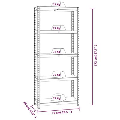 vidaXL Regale mit 5 Böden 3 Stk. Anthrazit Stahl & Holzwerkstoff