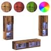 vidaXL TV-Wandm&ouml;bel mit LED-Lichtleisten 6 pcs Altholz Holzwerkstoff