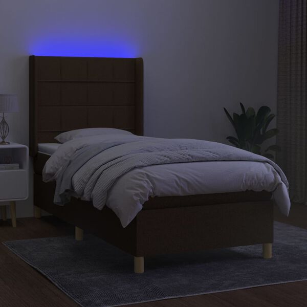 vidaXL Boxspringbett mit Matratze & LED Dunkelbraun 80x200 cm Stoff