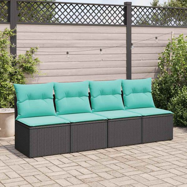 vidaXL 2-tlg. Garten-Sofagarnitur mit Kissen Schwarz Poly Rattan