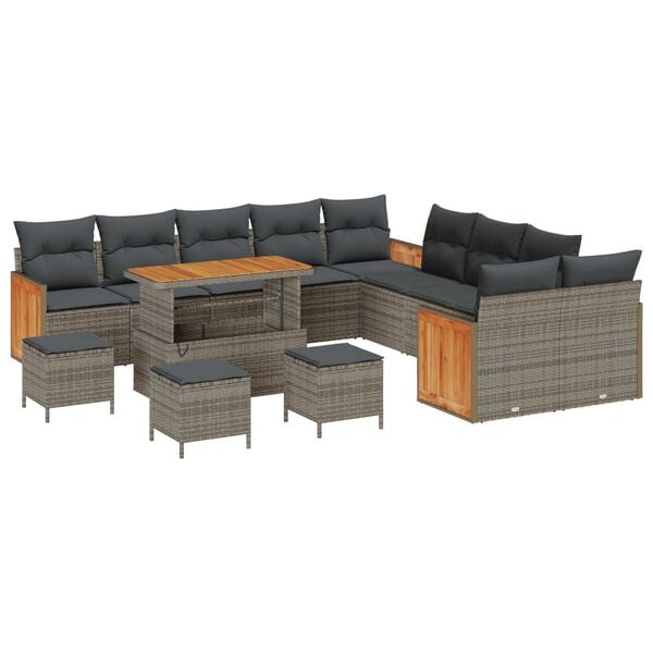 vidaXL Gartensofa-set mit Kissen 18 pcs Grau Poly-Rattan