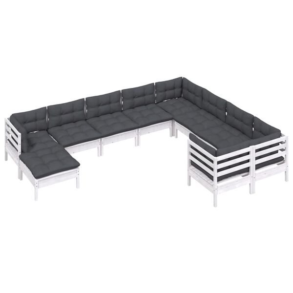 vidaXL 10-tlg. Garten-Lounge-Set mit Kissen Wei&szlig; Kiefernholz