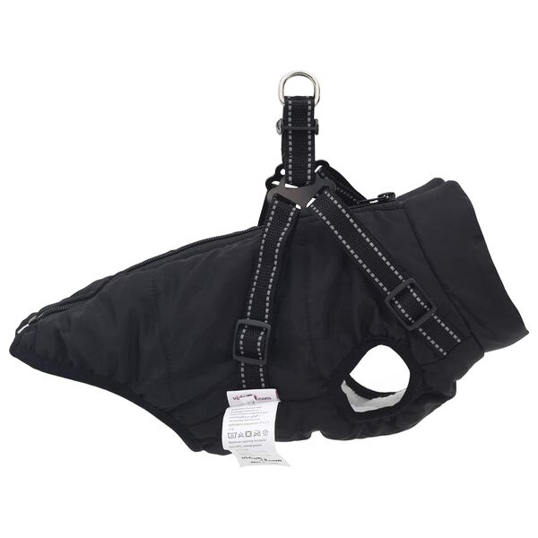 vidaXL Hundemantel mit Geschirr Schwarz M Fleece und Polyester