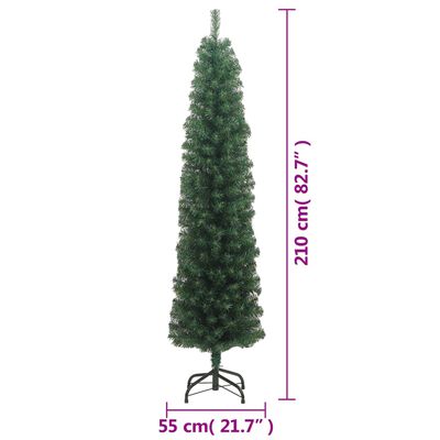 vidaXL Künstlicher Weihnachtsbaum Schlank mit Ständer Grün 210 cm PVC