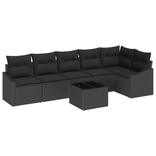 vidaXL Gartensofa-set mit Kissen 7 pcs Schwarz Poly-Rattan
