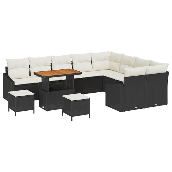 vidaXL Garten-Sofa-Set mit Kissen mit Kissen 12 pcs Schwarz und Creme