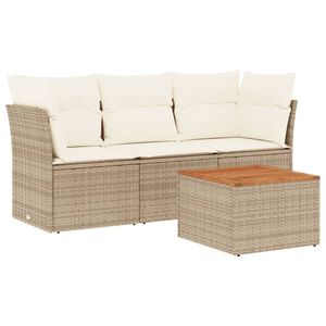 vidaXL 4-tlg. Garten-Sofagarnitur mit Kissen Beige Poly Rattan