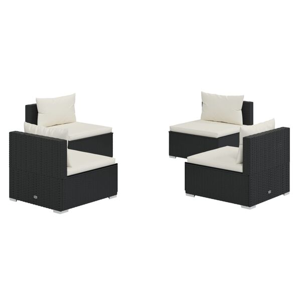 vidaXL 4-tlg. Garten-Lounge-Set mit Auflagen Poly Rattan Schwarz