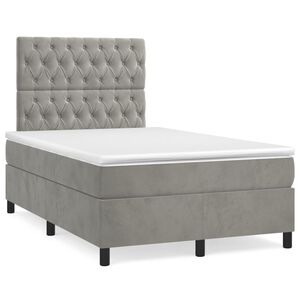 vidaXL Boxspringbett mit Matratze Hellgrau 120x200 cm Samt