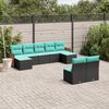 vidaXL 9-teiliges Gartensofa-Set mit Kissen, schwarzes Polyrattan