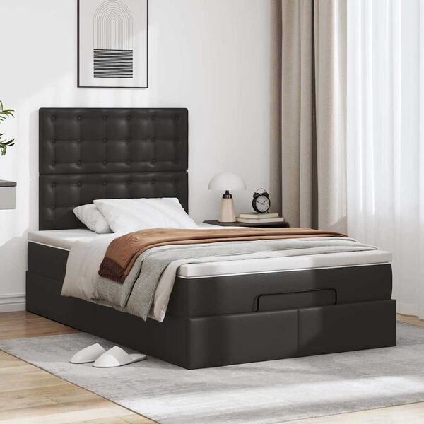 vidaXL Ottoman-Bett mit Matratze & LEDs Schwarz 120x200 cm Kunstleder