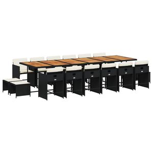 vidaXL 17-tlg. Garten-Essgruppe mit Kissen Schwarz Poly Rattan