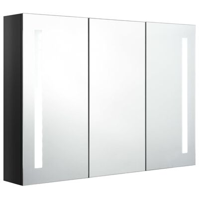 vidaXL LED-Spiegelschrank fürs Bad 89x14x62 cm Glänzend Schwarz