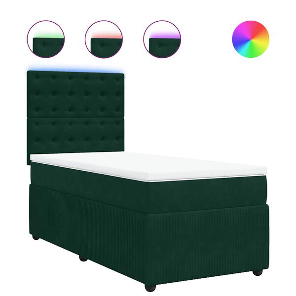 vidaXL Boxspringbett mit Matratze Dunkelgr&uuml;n 90x190 cm Samt
