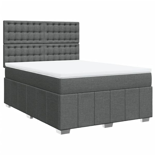 vidaXL Boxspringbett mit Matratze Dunkelgrau 160x200 cm Stoff
