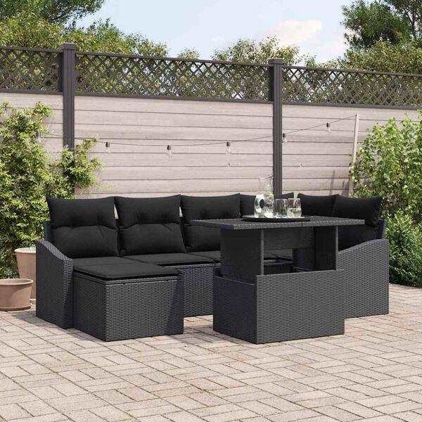 vidaXL Garten-Sofa-Set mit Kissen 7 pcs Schwarz