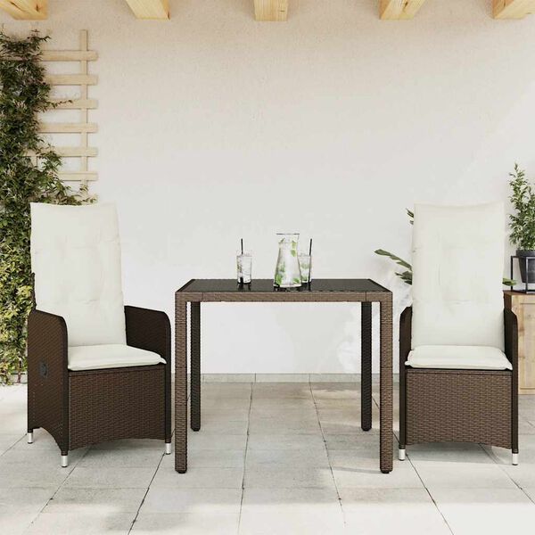 vidaXL 7-tlg. Garten-Bistro-Set mit Kissen Braun Poly Rattan