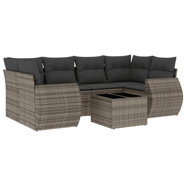 vidaXL 7-tlg. Garten-Sofagarnitur mit Kissen Grau Poly Rattan