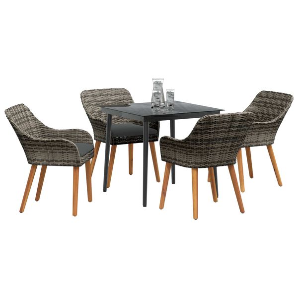 vidaXL Garten Essgruppe mit Kissen 5 pcs Grau Poly-Rattan