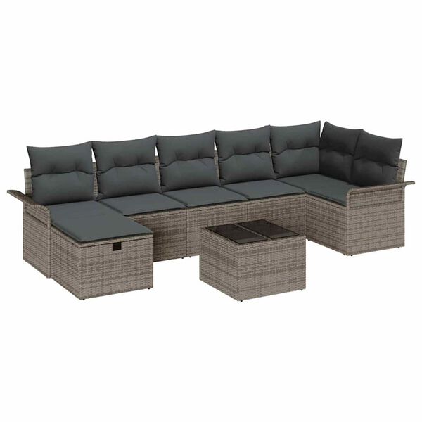 vidaXL Gartensofa-set mit Kissen mit Speicher 8 pcs Grau Poly-Rattan