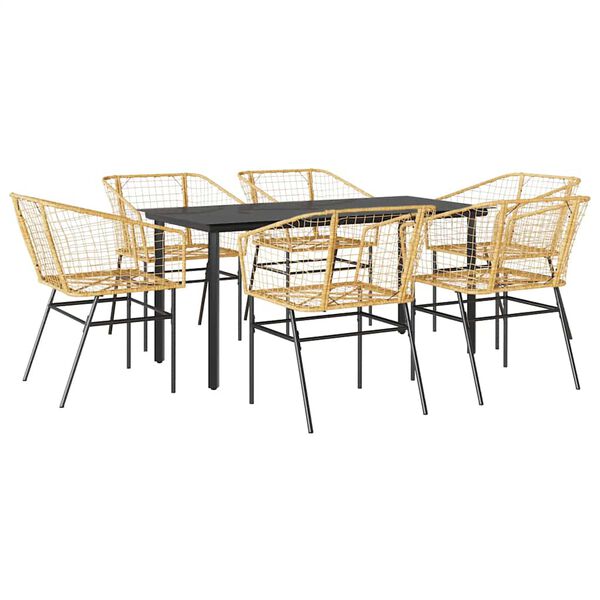 vidaXL 7-teiliges Garten-Esszimmerset Braunes Polyrattanglas