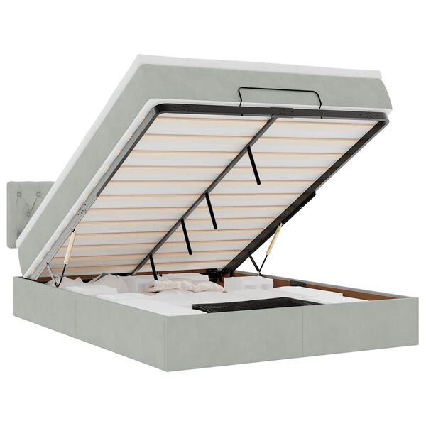 vidaXL Ottoman-Bett mit Matratze & LEDs Hellgrau 140x200 cm Samt