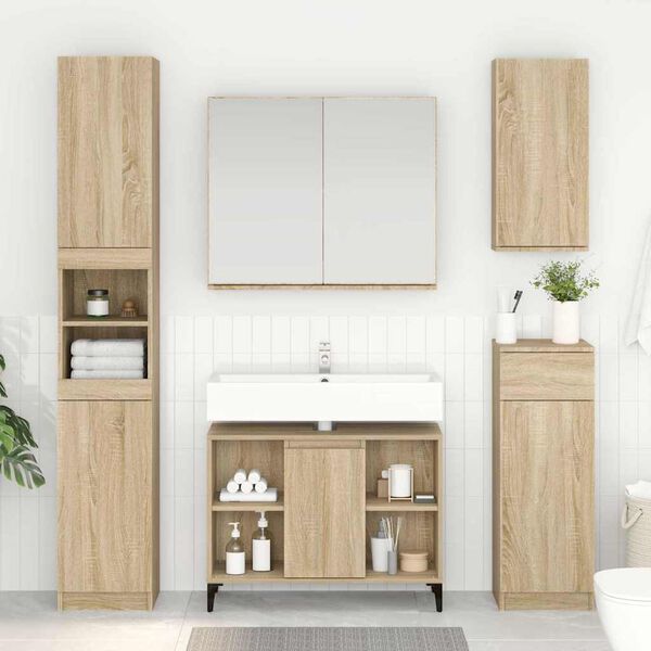 vidaXL Waschbeckenunterschrank mit Regal Sonoma-Eiche 80 x 33 x 60 cm