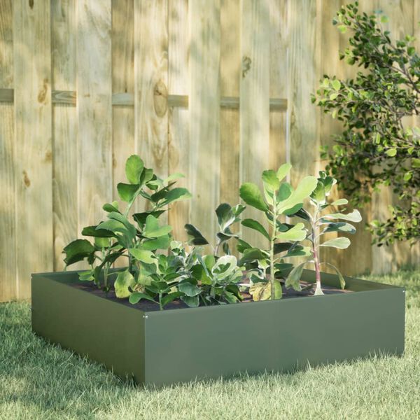 vidaXL Hochbeet Olivgr&uuml;n 100x100x25 cm Stahl