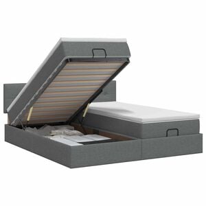 vidaXL Ottoman Bett mit Matratze mit Kopfteil 2 Stk. Dunkelgrau Stoff