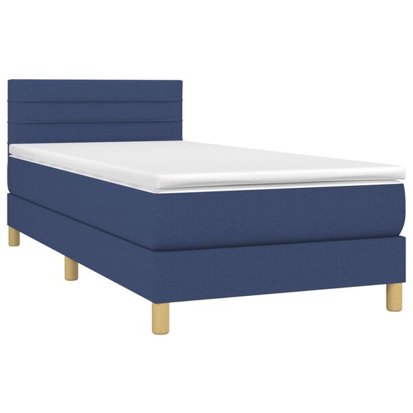 vidaXL Boxspringbett mit Matratze & LED Blau 90x200 cm Stoff