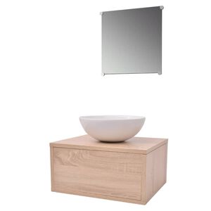 vidaXL 3-tlg. Badm&ouml;bel und Waschbecken Set Beige