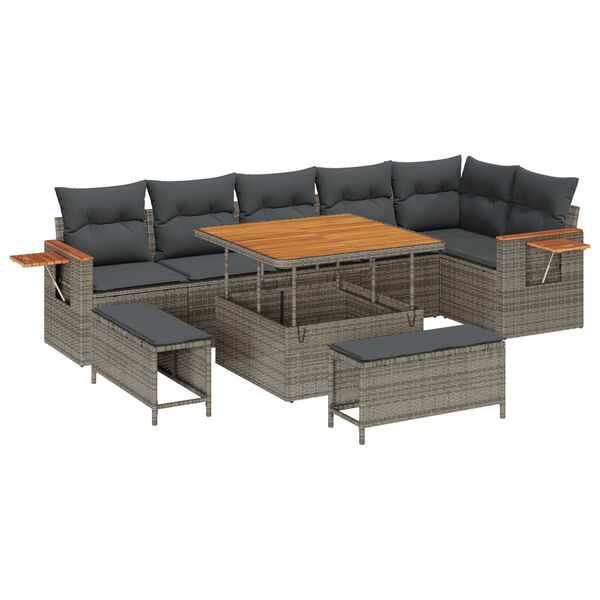 vidaXL Gartensofa-set mit Kissen 9 pcs Grau