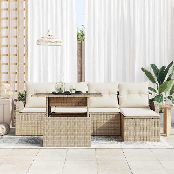 vidaXL Garten-Sofa-Set mit Kissen 6 pcs Beige Poly-Rattan