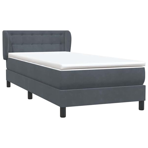 vidaXL Boxspringbett mit Matratze Dunkelgrau 90x220 cm Samt