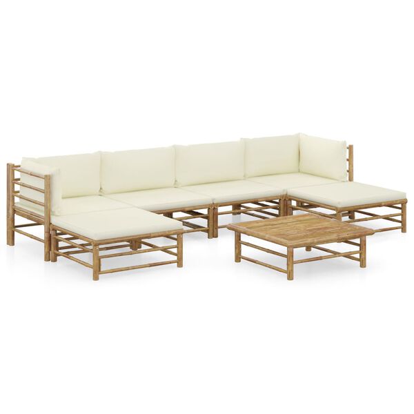 vidaXL 7-tlg. Garten-Lounge-Set mit Cremewei&szlig;en Kissen Bambus