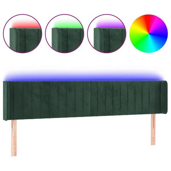 vidaXL LED Kopfteil Dunkelgr&uuml;n 163x16x78/88 cm Samt