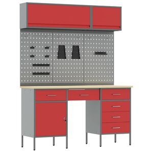 vidaXL Arbeitsschrankset mit Schubladen mit Speicher 8 pcs Rot