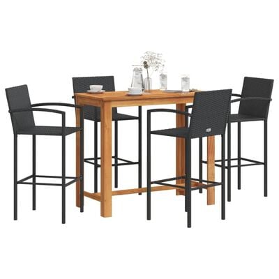 vidaXL 5-tlg. Gartenbar-Set Schwarz Massivholz Akazie und Poly Rattan