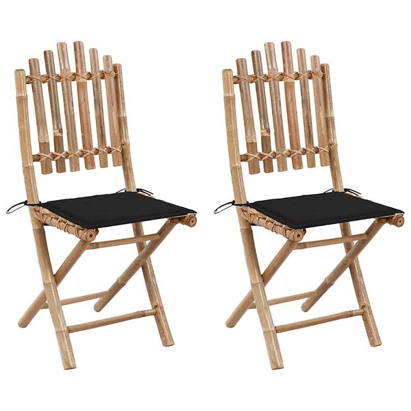 vidaXL Klappbare Gartenst&uuml;hle 2 Stk. mit Kissen Bambus