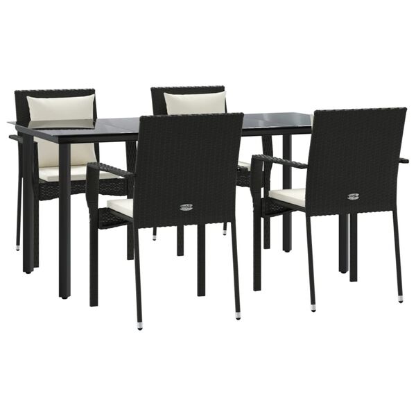 vidaXL 5-tlg. Garten-Essgruppe mit Kissen Schwarz Poly Rattan