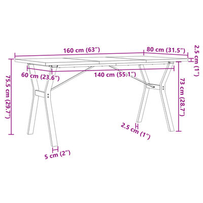 vidaXL Esstisch Y-Gestell 160x80x75,5 cm Massivholz Kiefer & Gusseisen