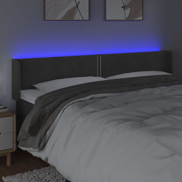 vidaXL LED Kopfteil Dunkelgrau 183x16x78/88 cm Samt