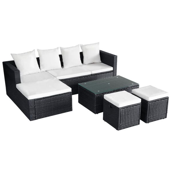 vidaXL 4-tlg. Garten-Lounge-Set mit Auflagen Poly Rattan Schwarz