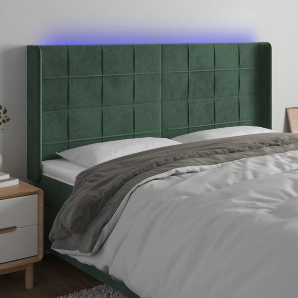 vidaXL LED Kopfteil Dunkelgr&uuml;n 203x16x118/128 cm Samt
