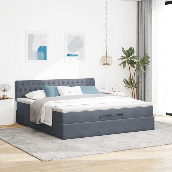 vidaXL Ottoman-Bett mit Matratze Dunkelgrau 200x200 cm Samt