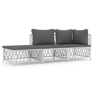 vidaXL 3-tlg. Garten-Lounge-Set mit Kissen Wei&szlig; Stahl