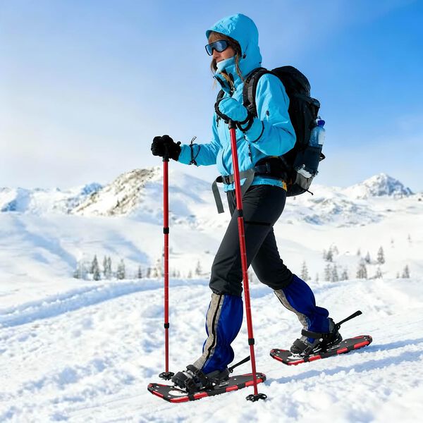 vidaXL 3 in 1 Schneeschuhe mit Wanderst&ouml;cken Rot und Schwarz 25 Zoll