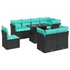 vidaXL 9-tlg. Garten-Sofagarnitur mit Kissen Schwarz Poly Rattan