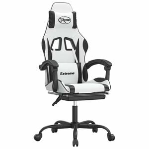 vidaXL Gaming-Stuhl mit Fu&szlig;st&uuml;tze Drehbar Wei&szlig; & Schwarz Kunstleder